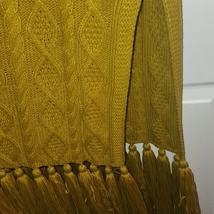 Elegant Mustard Cable Knit Fringe Sweater Dress